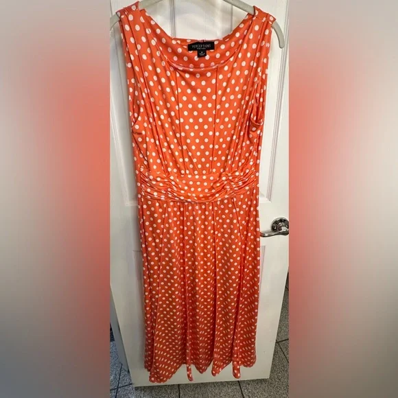 Orange with white polka dot sleeveless dress - Picture 1 of 4